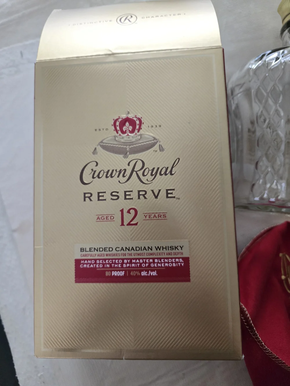 Crown Royal Reserve 12 Year Whisky Bottle with Red Velvet Bag Empty